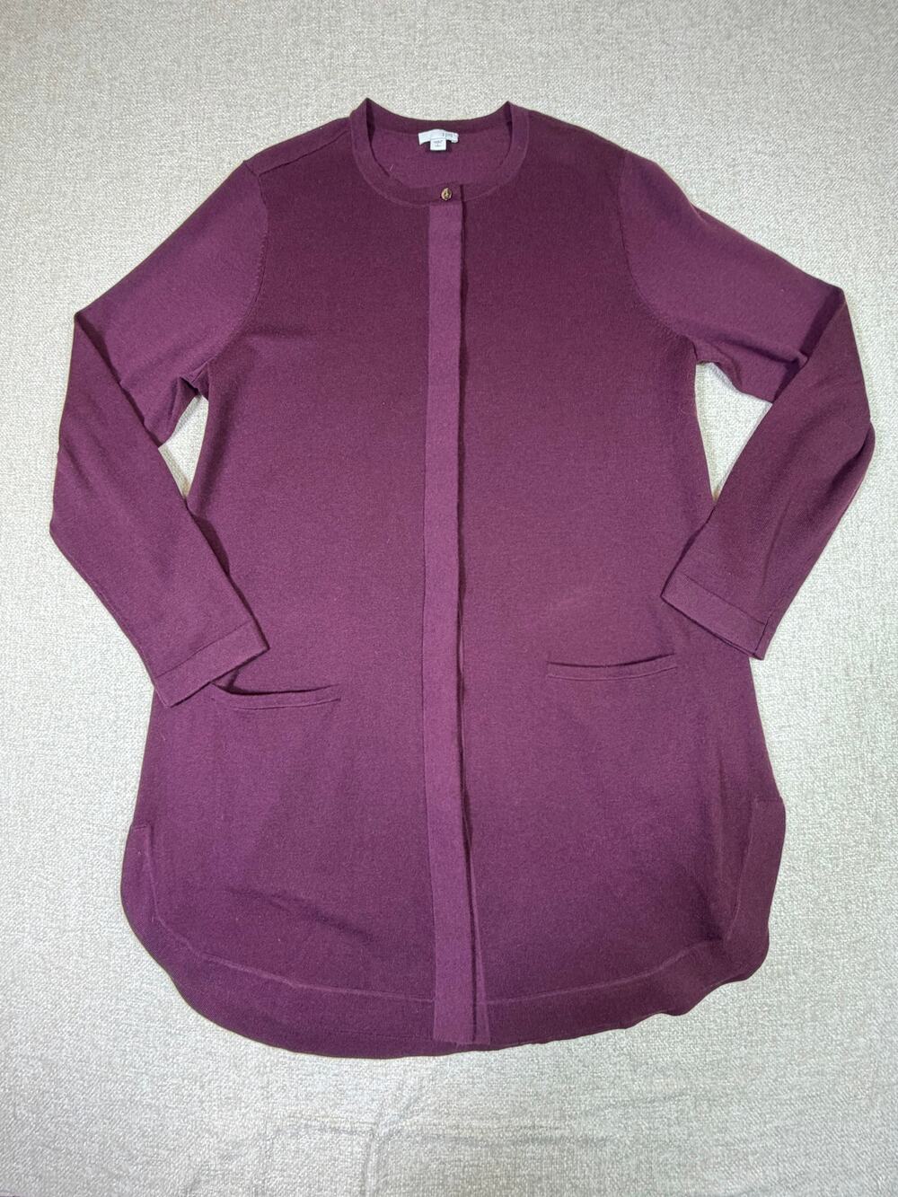 J. Jill Women L Tall Plum Wool Blend Long Sleeve Lightweight Cardigan Sweater
